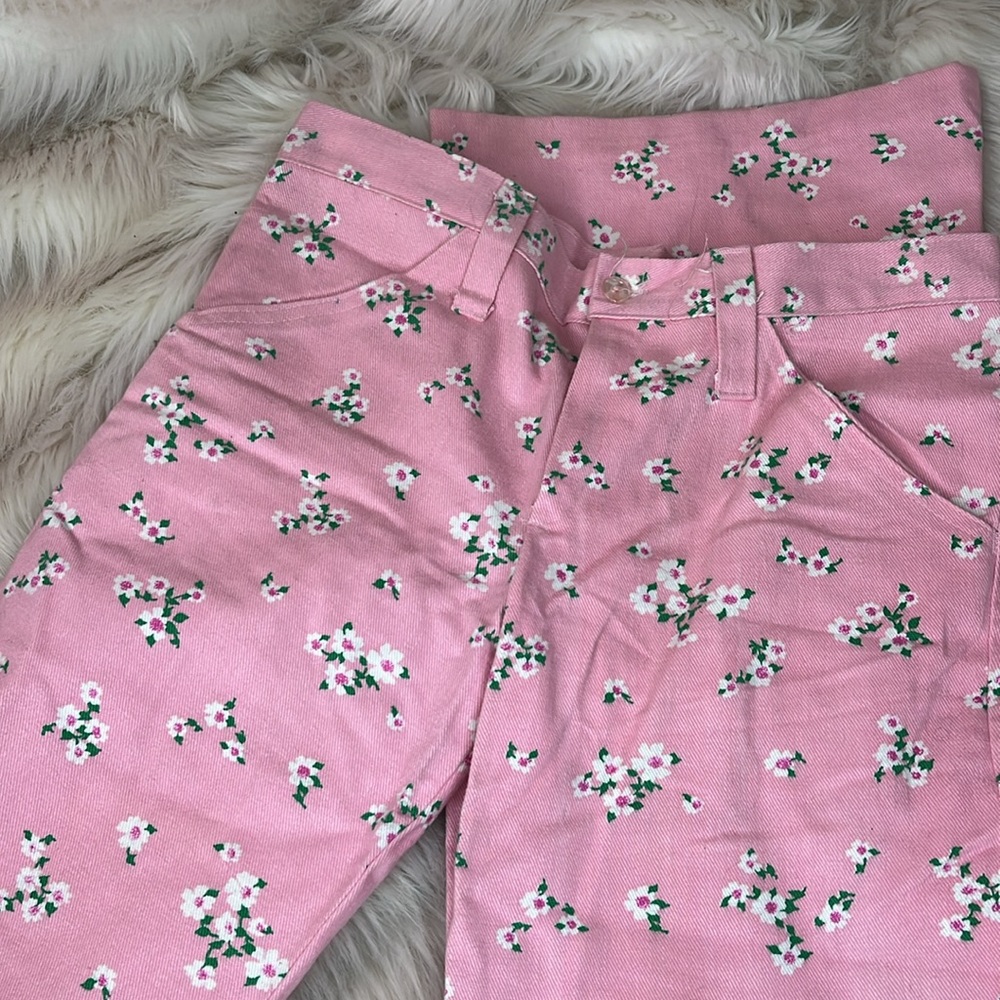 Vintage pink floral bell bottoms